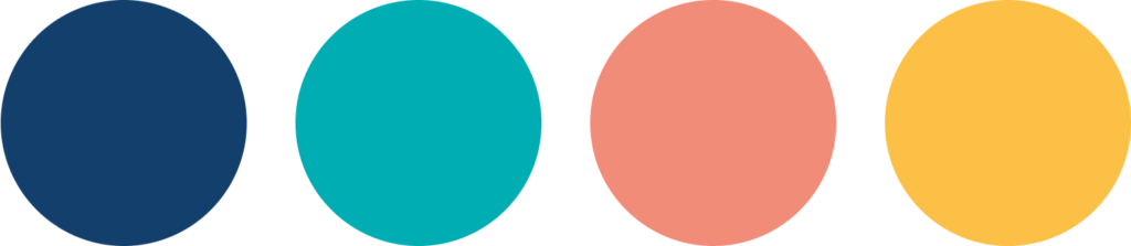 Writing Retreat Sampler color palette featuring navy, teal, coral, and yellow, reinforcing a vibrant identity.